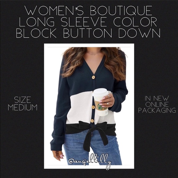 Tops - Waffle Knit Colorblock V-Neck Buttondown w/ 🎀 NIP